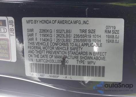 2020 Acura Rdx Standard z USA, uszkodzony, nr VIN 5J8TC2H33LL008290